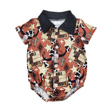 Load image into Gallery viewer, Baby Boys Cow Skull Western Short Sleeve Rompers
