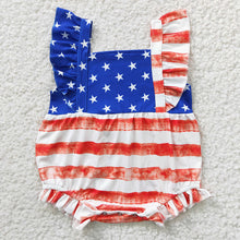 Load image into Gallery viewer, Baby Girls 4th Of July Star Summer Bubble Rompers
