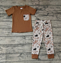 Load image into Gallery viewer, Baby Boys Brown Pocket Tee Shirts Western Rodeo Pants Clothes Sets
