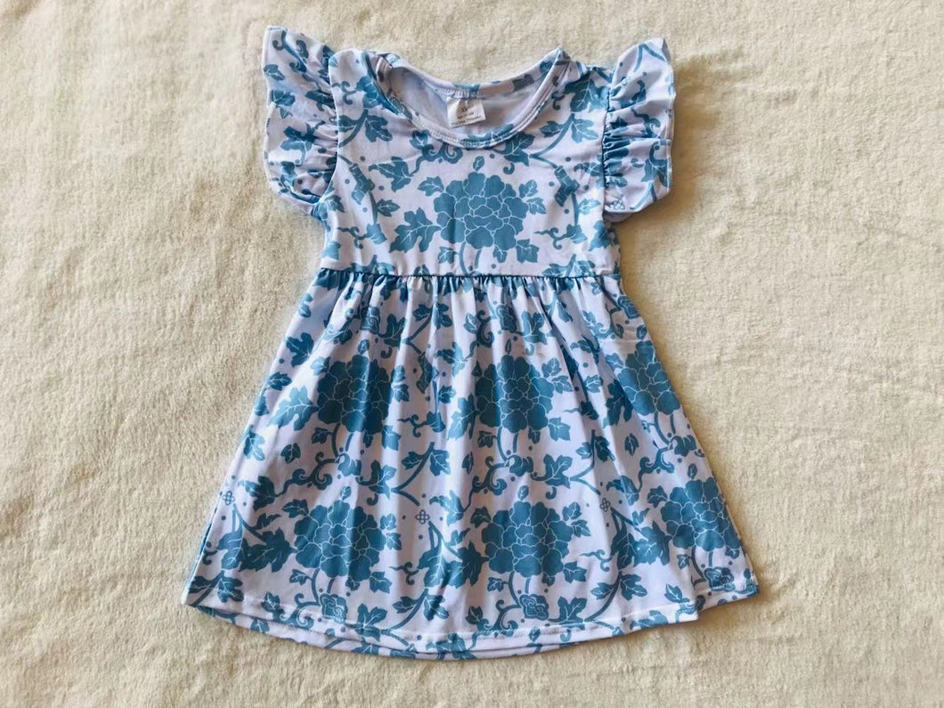 Baby girls blue flower pearl dresses
