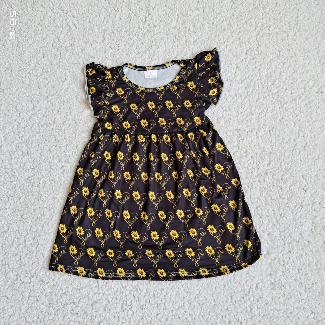 Baby girls black sunflower pearl dresses
