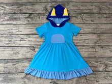 Load image into Gallery viewer, Baby Girls Blue Dog Hoodie dresses preorder

