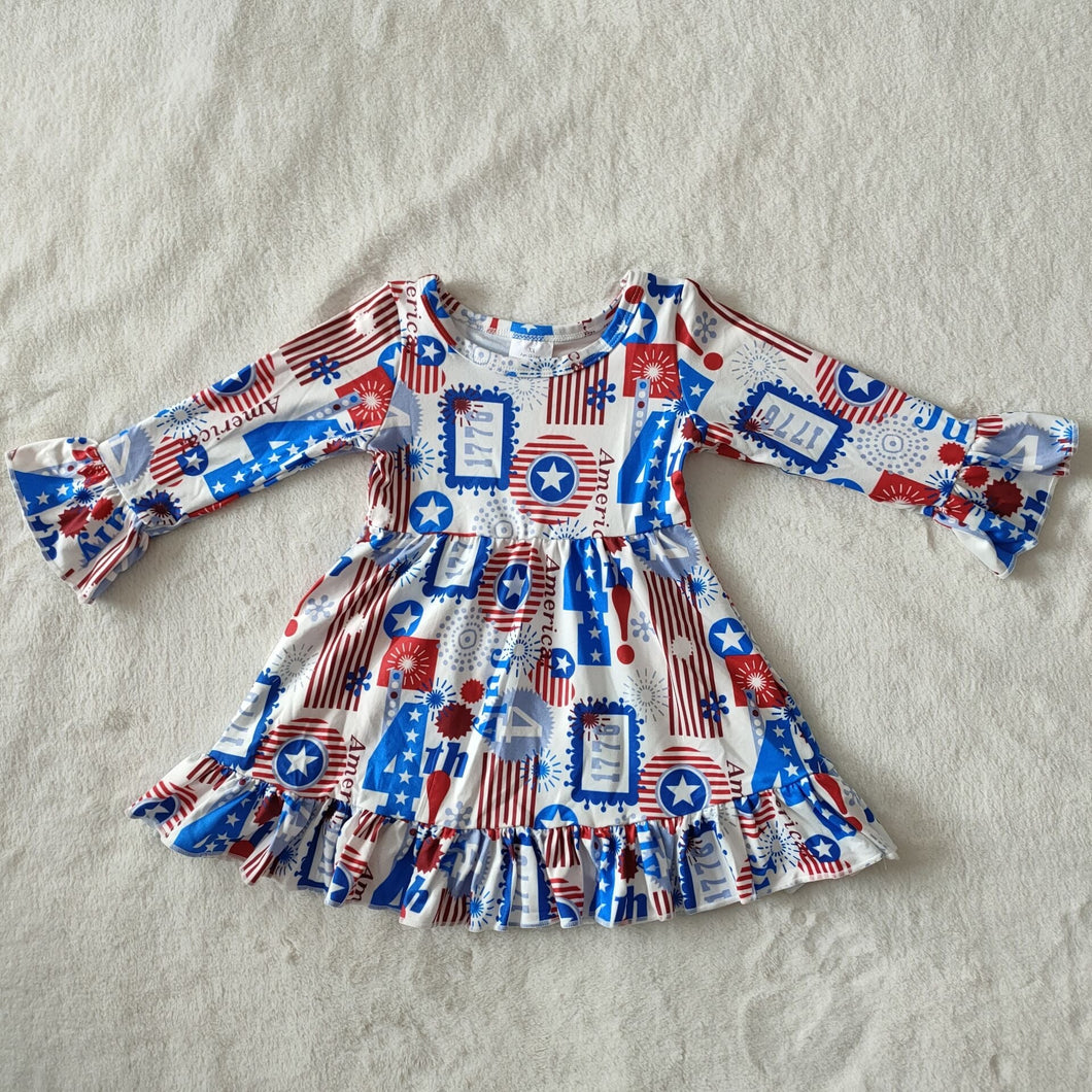 Baby girls 4th of july ruffle long sleeve dresses