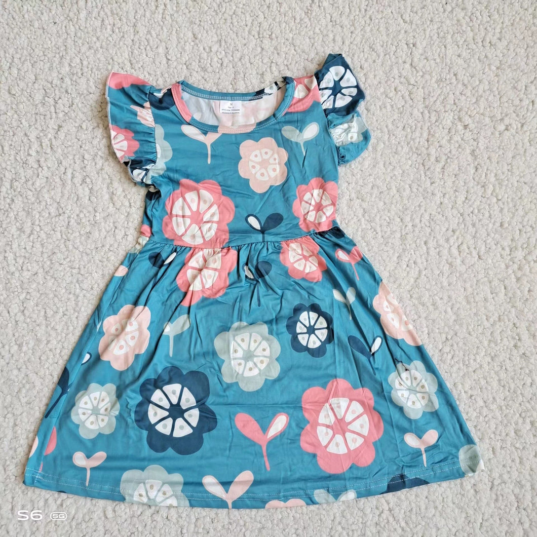 Baby girls aqua floral pearl dresses