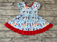 Load image into Gallery viewer, Baby Girls 4th Of July Dogs Red Ruffle Knee Length Dresses
