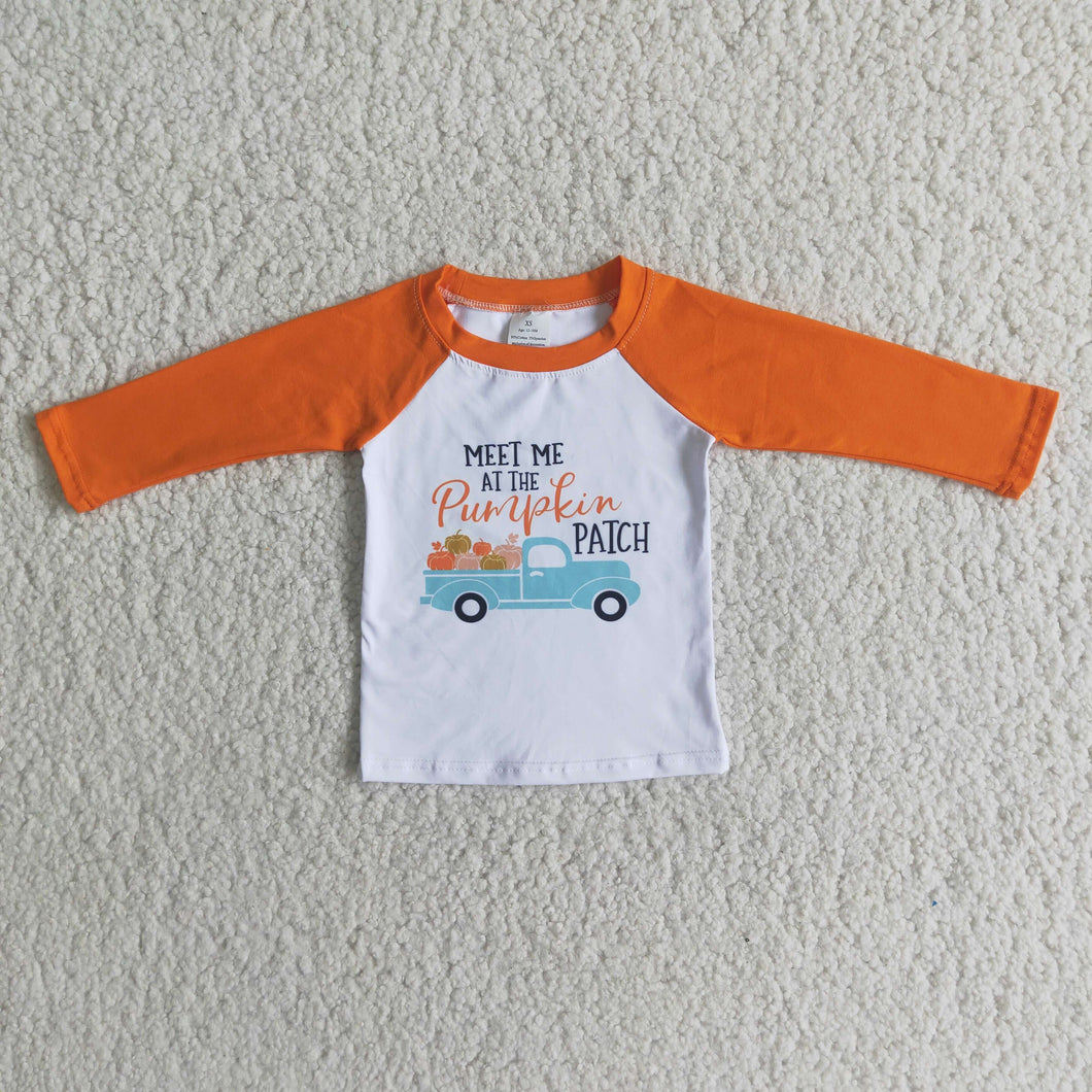 Baby Boys Meet Me Pumpkin Tractor Orange Long Sleeve Tee Shirts Tops