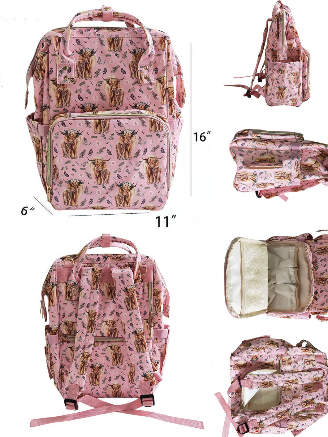 Adult mommy pink heifer cow floral backbags bags