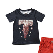 Load image into Gallery viewer, Baby Girls Black Wild West Shirts Denim Shorts clothes sets
