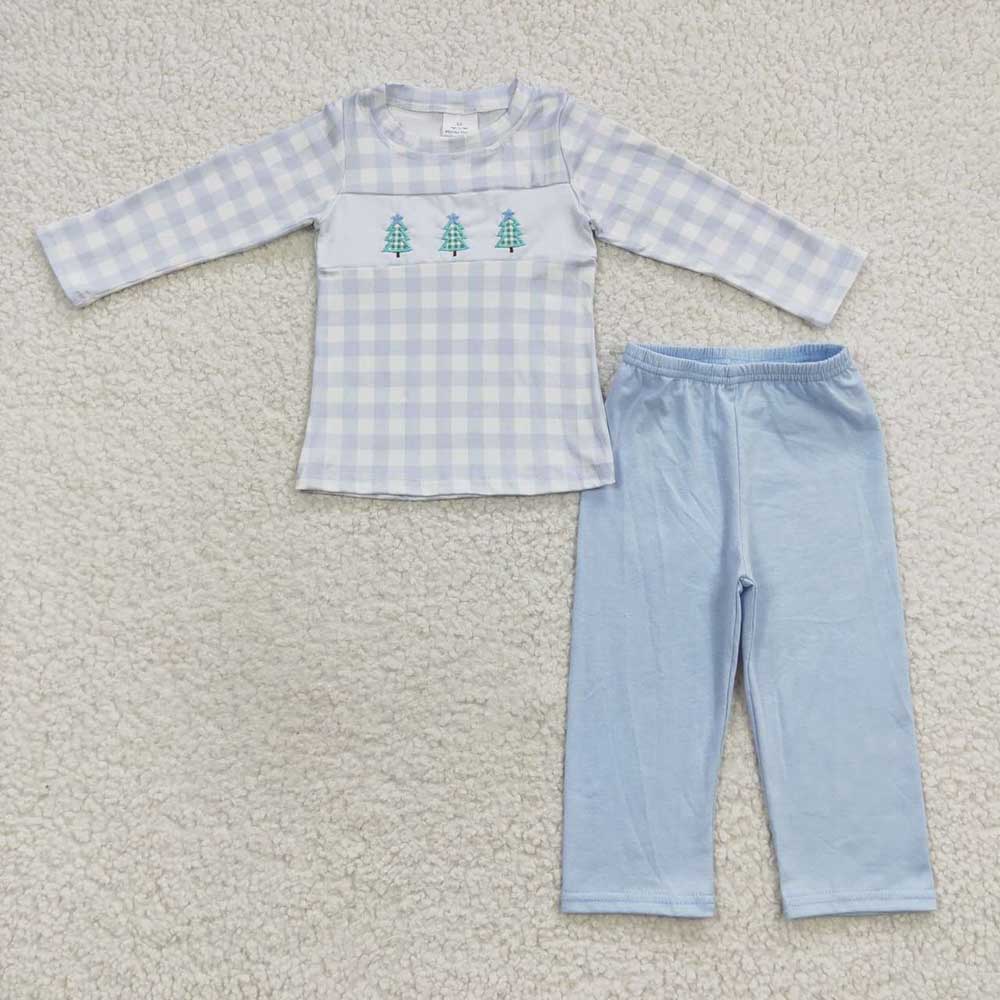 Baby Boys Blue Christmas Tree Pants Clothes Sets