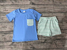 Load image into Gallery viewer, Baby Boys Blue Short Sleeve Top Stripes Shorts Outfits Clothes Sets

