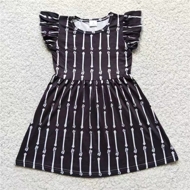 Baby girls black Halloween bone pearl dresses