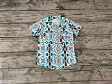 Load image into Gallery viewer, Baby Boys Teal White Aztec Western Short Sleeve Buttons Shirts Tops
