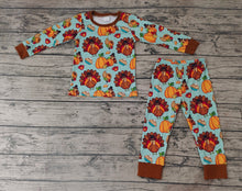 Load image into Gallery viewer, Baby Boys Thanksgiving Turkey Pie Ruffle Pants Pajamas
