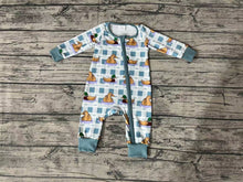 Load image into Gallery viewer, Baby Boys Duck Blue Checkered Zip Long Sleeve Rompers
