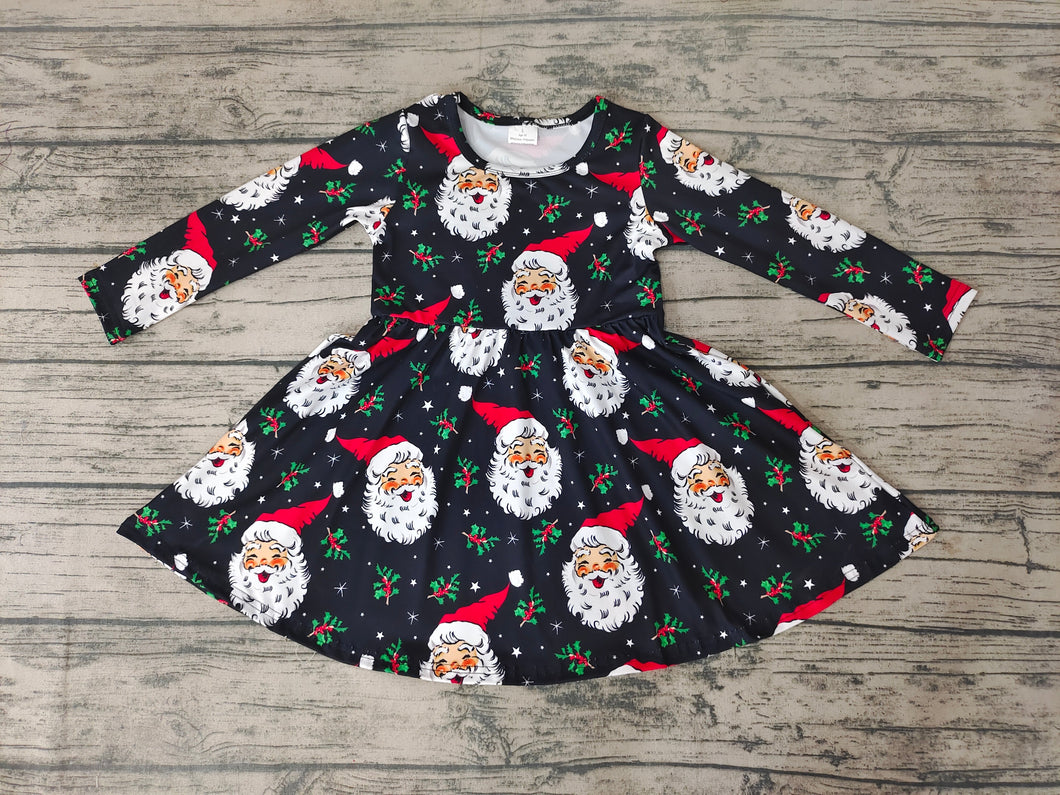 Baby Girls Black Santa Christmas Twirl Knee Length Dresses Preorder