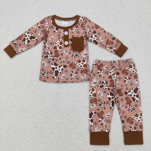 Load image into Gallery viewer, Baby Boys Western Brown Cow Tags Pajamas Clothing Sets
