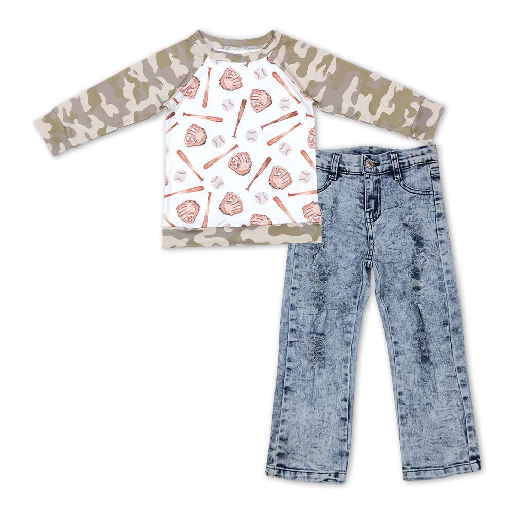Baby Boys Baseball Top Denim Pants Clothes Sets