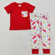 Load image into Gallery viewer, Baby Boys Red Short Sleeve Pocket Top Crawfish Pants Clothing Sets
