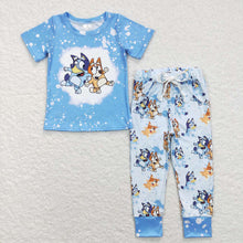 Load image into Gallery viewer, Baby Boys Blue Dog Short Sleeve Shirt Top Pants Clothes Sets

