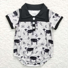 Load image into Gallery viewer, Baby Boys Cow Western Black Short Sleeve Rompers
