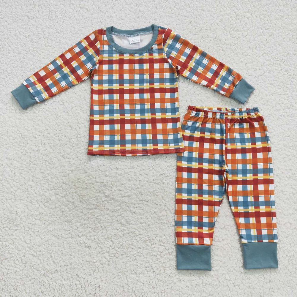 Baby Boys Thanksgiving Shirt Pants Plaid Pajamas Clothes Sets