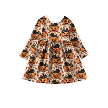 Load image into Gallery viewer, Baby girls Halloween pumpkin face knee length dresses
