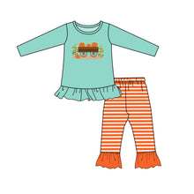 Load image into Gallery viewer, Baby girls pumpkin tractor ruffle clothes sets
