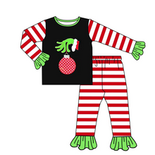 Load image into Gallery viewer, Baby girls Christmas hands stripe pajamas sets
