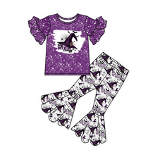 Load image into Gallery viewer, Baby Girls Halloween purple hat Big witches energy bell pants sets
