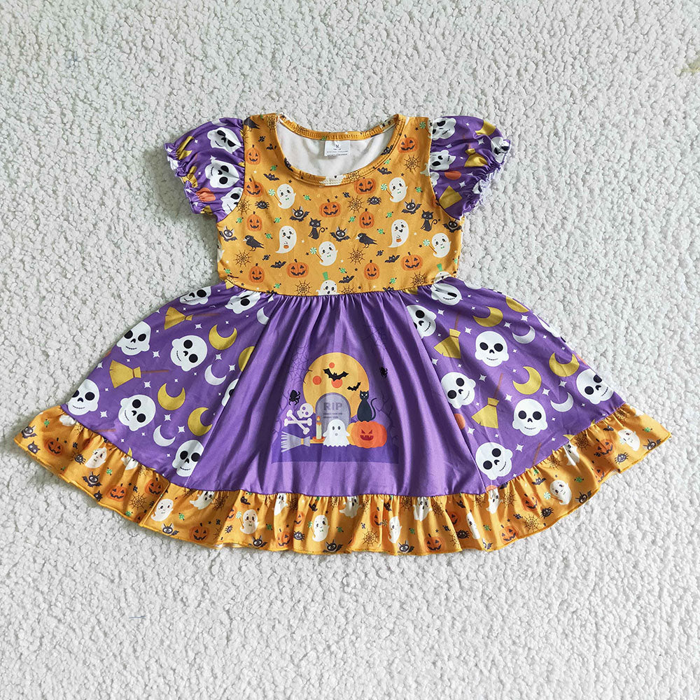 Baby girls pumpkin halloween ghost twirl dresses