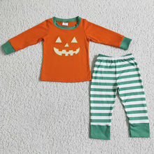 Load image into Gallery viewer, Halloween baby boys orange face ruffle pants pajamas sets
