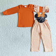 Load image into Gallery viewer, Baby girls halloween spider mouse overall fall clothes sets
