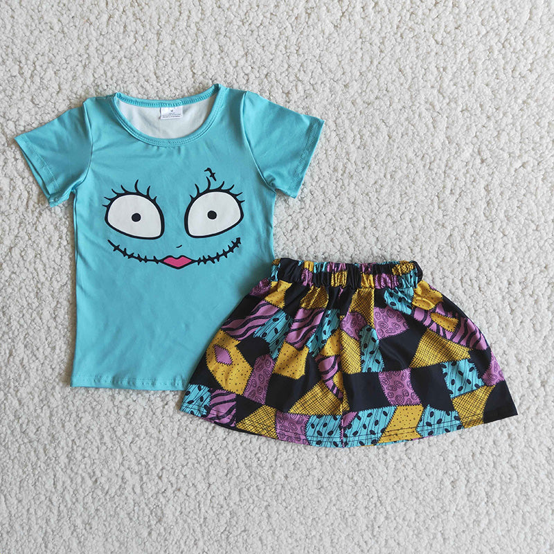 Halloween Face Turquoise skirt set