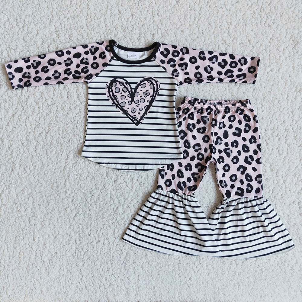 Baby Girls Heart Stripe Valentines bell bottom pants sets