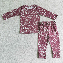 Load image into Gallery viewer, baby girls brown leopard fall pajamas sets
