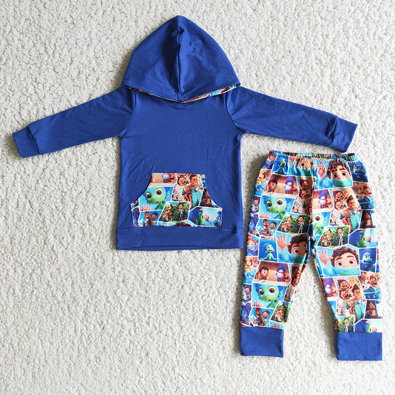 Blue baby boys cartoon hoodie sets