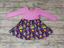 Load image into Gallery viewer, Baby girls Halloween pumpkin purple knee length dresses
