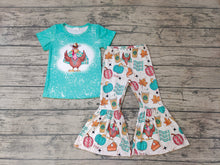 Load image into Gallery viewer, baby girls thanksgiving blue turkey bell bottom pants sets
