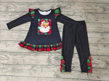 Load image into Gallery viewer, Baby girls black red plaid santa Christmas ruffle pants clothes sets

