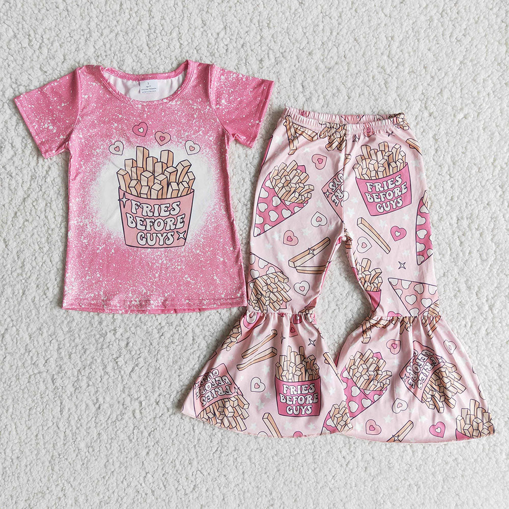 Baby Girls Fries before Guys Valentines bell bottom pants sets