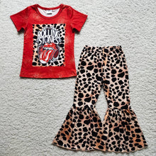 Load image into Gallery viewer, B0-1Baby girls Singer red leopard bell bottom pants sets
