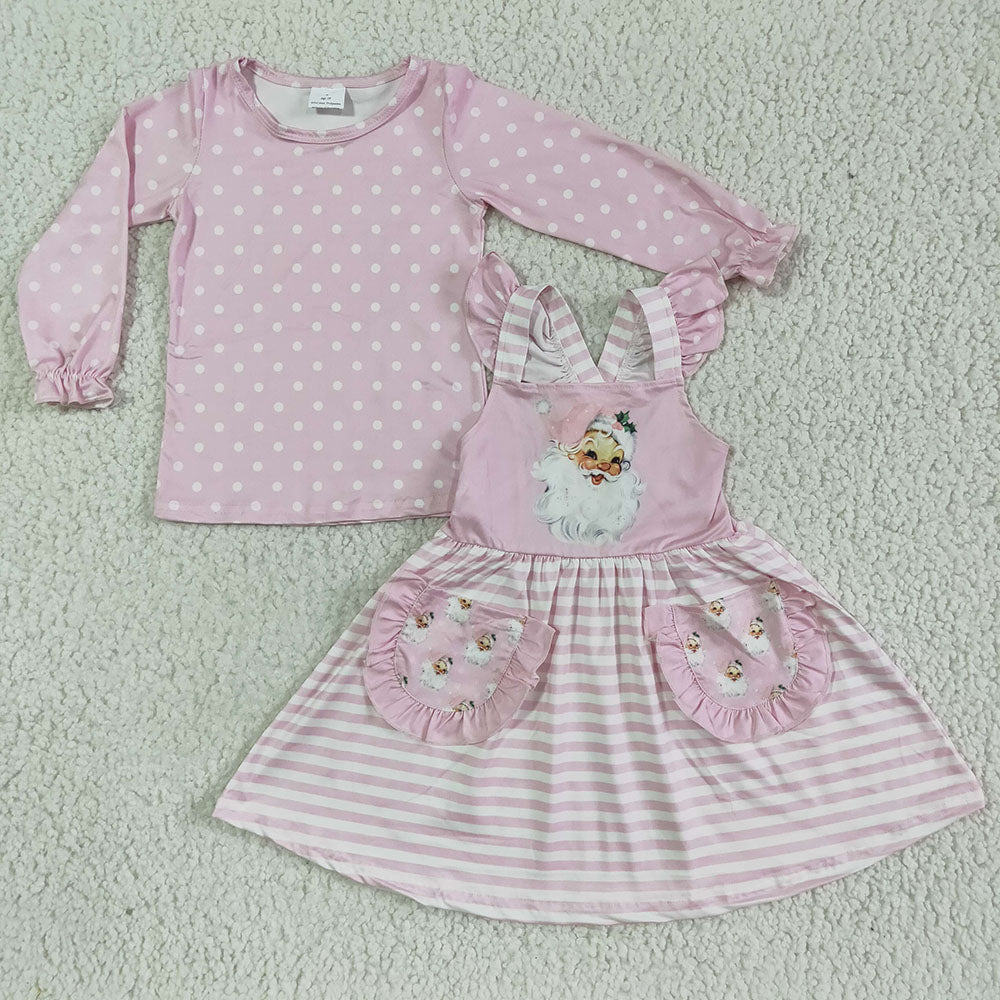 Baby Girls Christmas pink santa strap dress 2pcs clothing sets