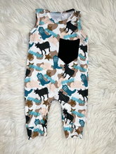 Load image into Gallery viewer, Baby boys cow western rompers
