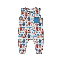 Load image into Gallery viewer, Baby boys Sleeveless Cow Western rompers
