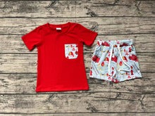 Load image into Gallery viewer, Baby Boys Red Pocket Tee Shirts Fire Truck Shorts Clothes Sets Preorder
