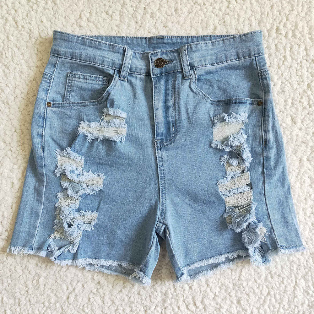 Adult women summer denim distressed shorts