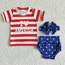 Load image into Gallery viewer, Baby girls 4th of july summer bummie sets(can choose headband here)
