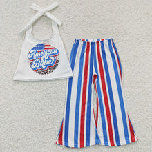 Load image into Gallery viewer, Baby Girls American Babe Stripe Bell Pants Clothes Sets
