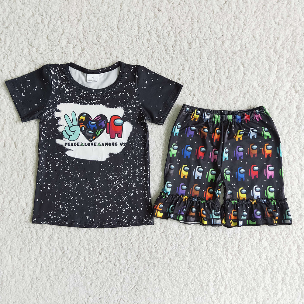 Black T-shirt LOVE Shorts sets