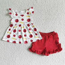 Load image into Gallery viewer, Baby girls apple back to school shorts sets
